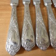 5 vintage silver-plated metal knives with stainless steel blades 240514