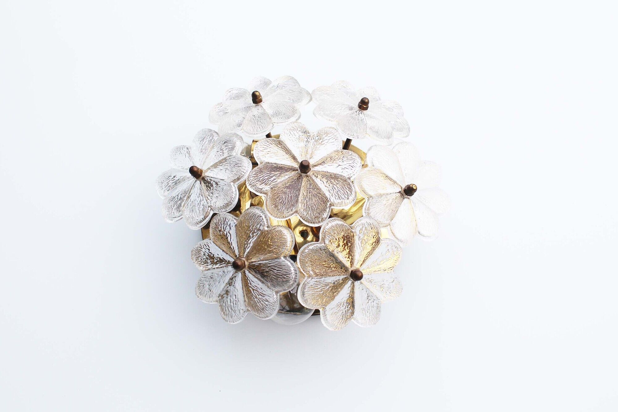 Petite brass and Murano glass flower flush mount light by E. Palme