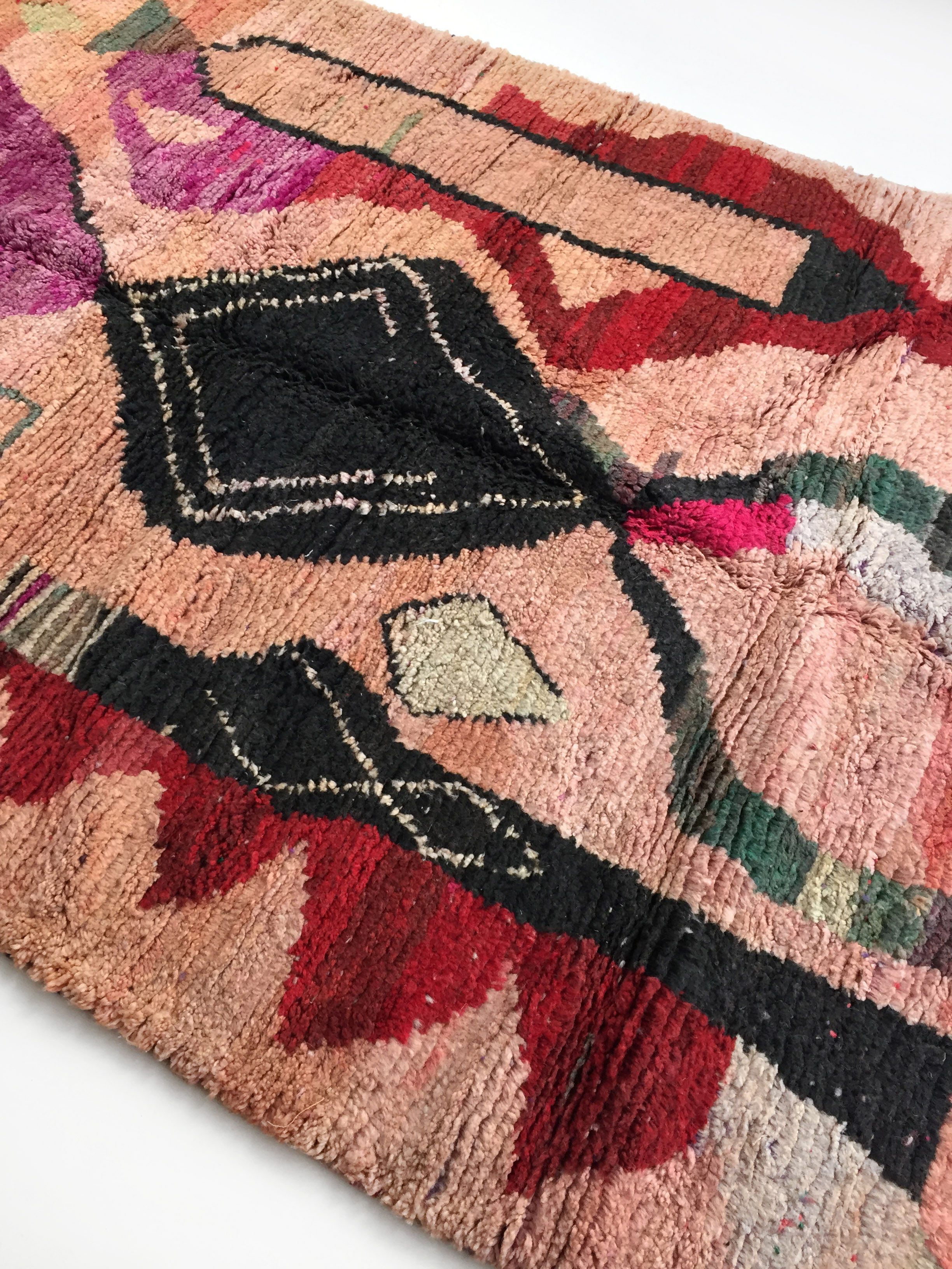 Moroccan Berber carpet Boujaad pink with colorful patterns 256x160cm