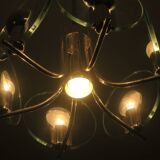 Silver plated chandelier with six crystal glass discs, Italy 1960s