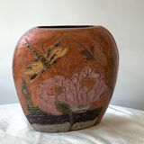 Ancien vase cloisonné nénuphars libellules vintage