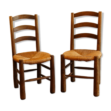 Paire de chaises paillées années 50