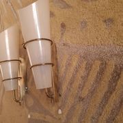 2 60's design wall lights in italian brass and glass