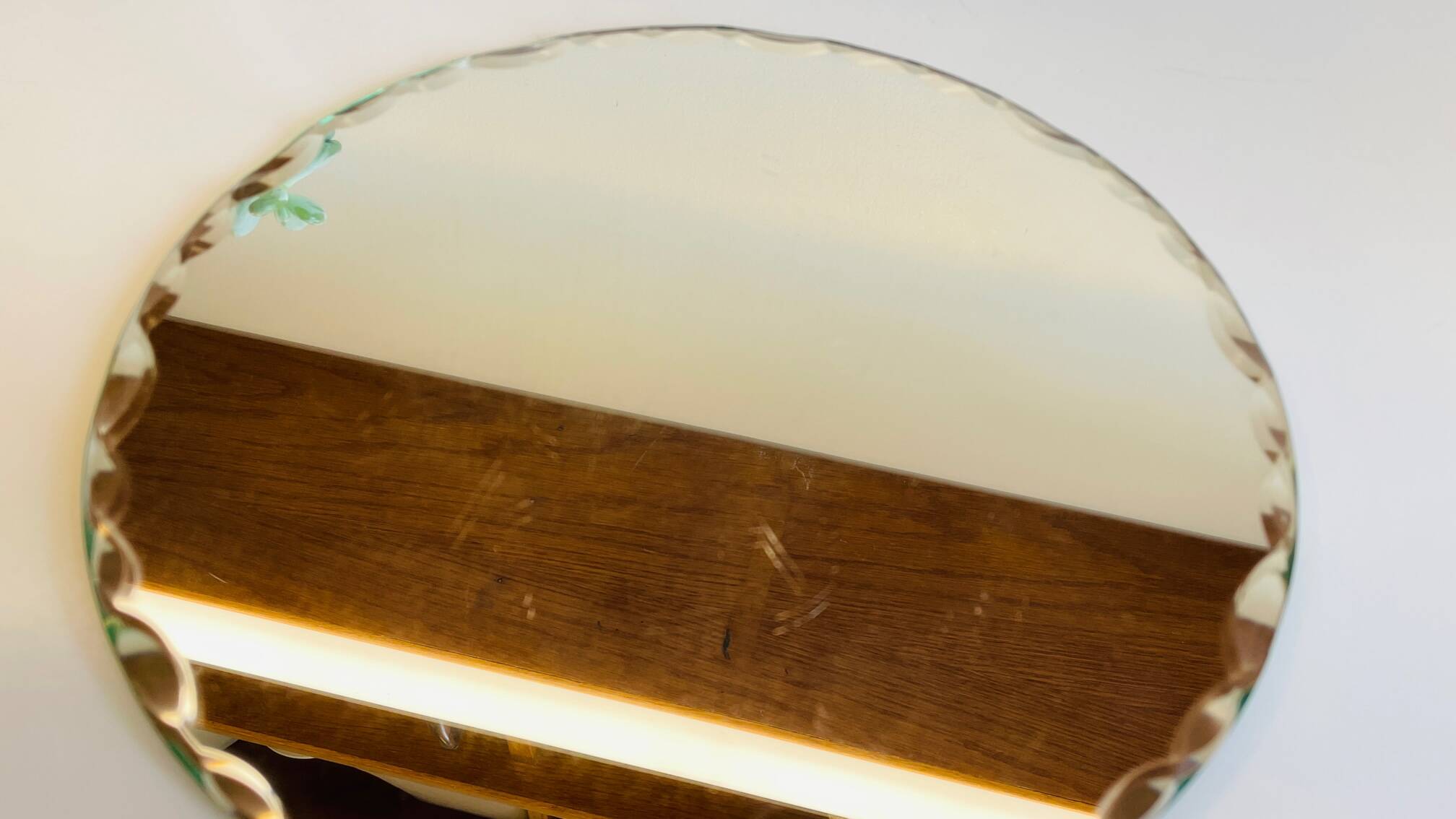 Vintage round and beveled table mirror