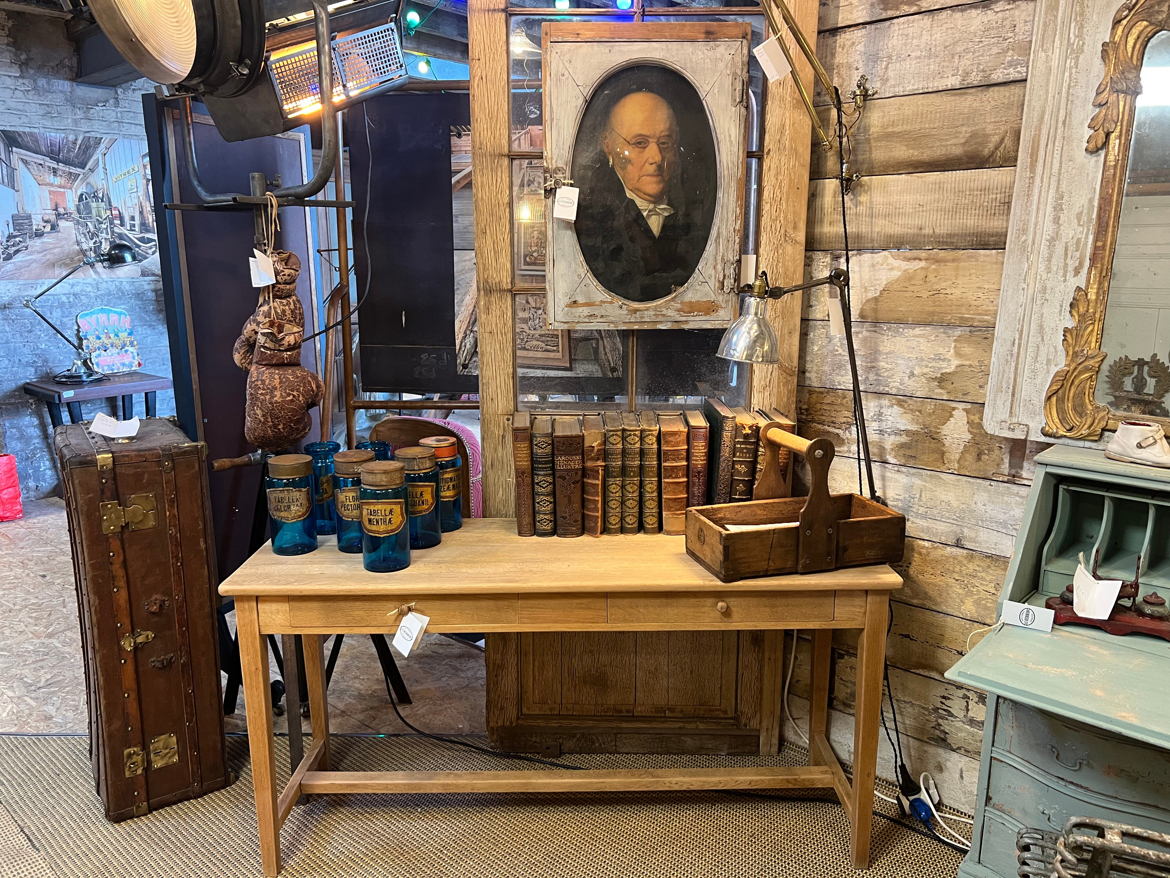 Console table de drapier en chêne brut