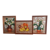 Triptych of still lifes on amate paper signed MARIN Mexico