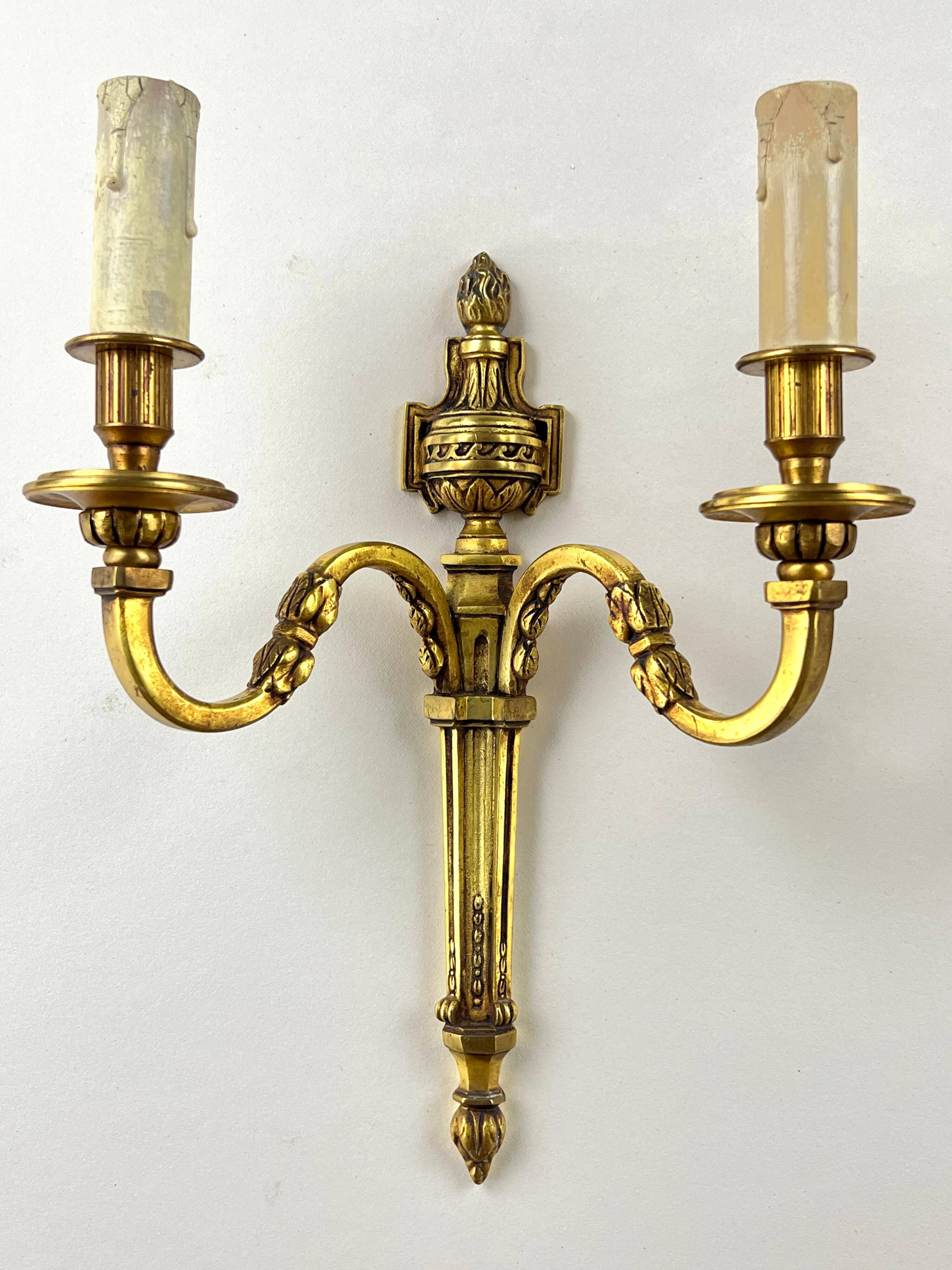 Pair of Wall Sconces - 2 Lights - Louis XVI Style - Gilt Bronze