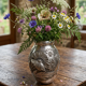 Art Deco vase in repoussé tin Signed Houzeaux Floral decoration 30 cm