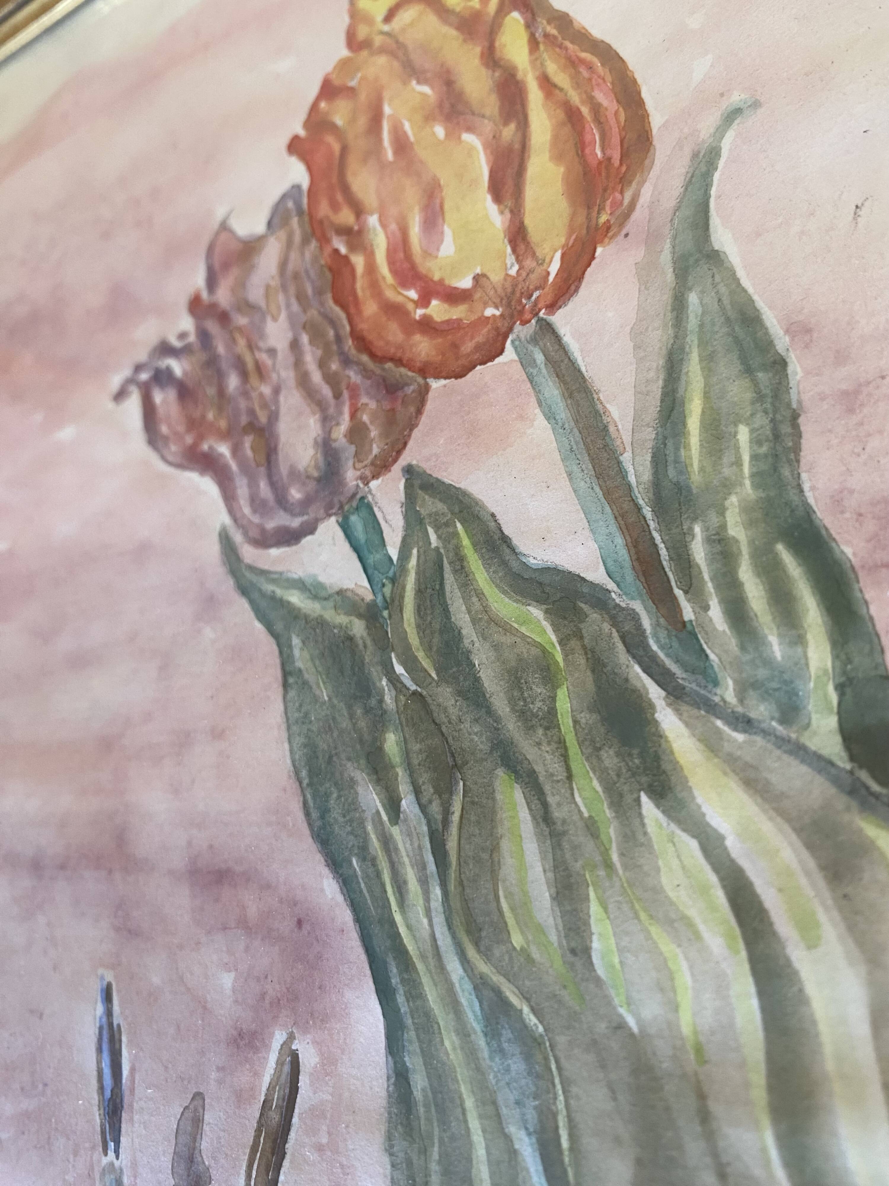 Watercolour still life from the 1970s under glass.