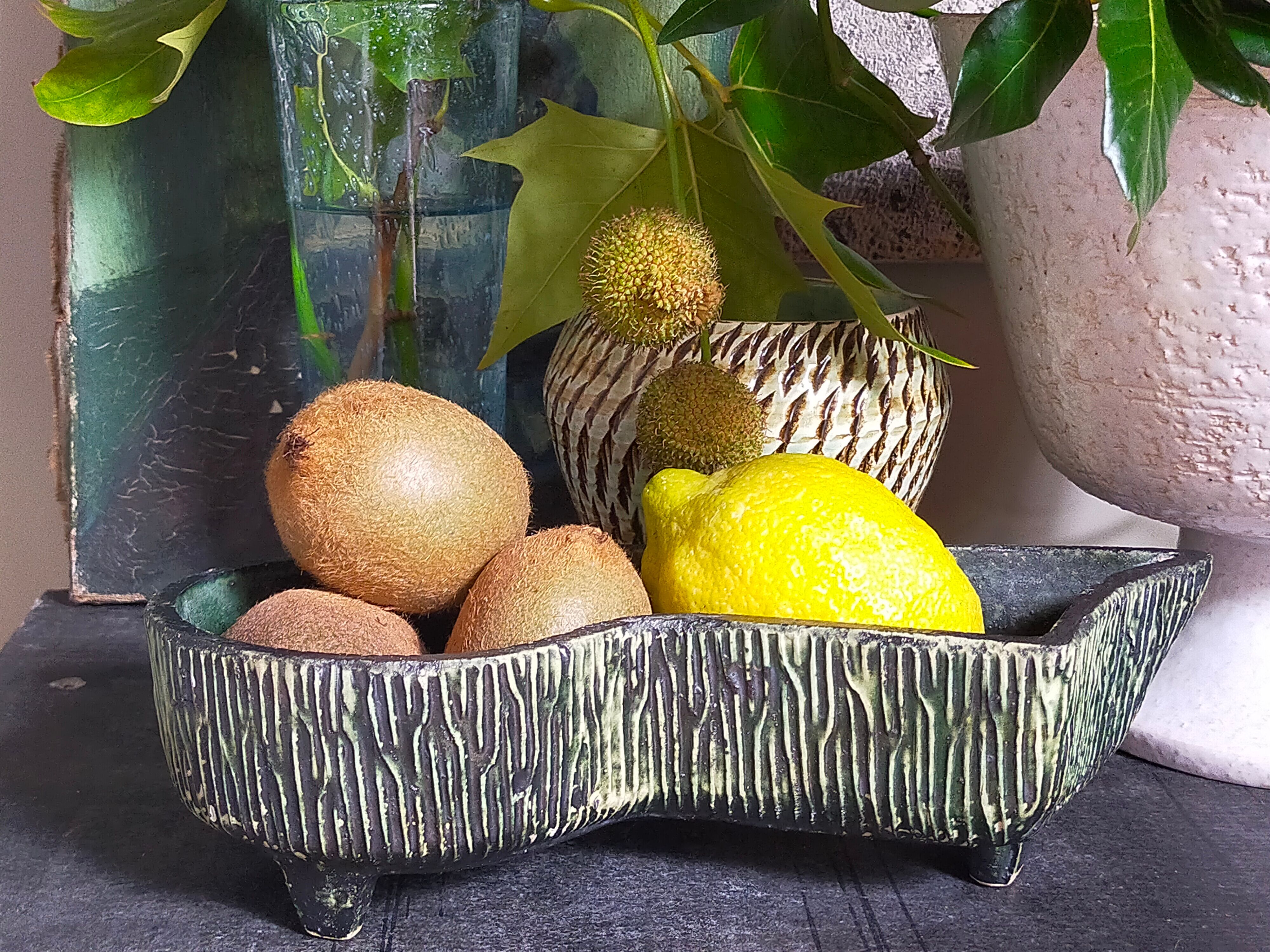 Vintage free-form tripod ceramic cactus planter