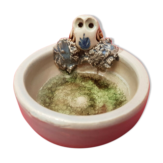 Ceramic cup with owl signed Vergy
