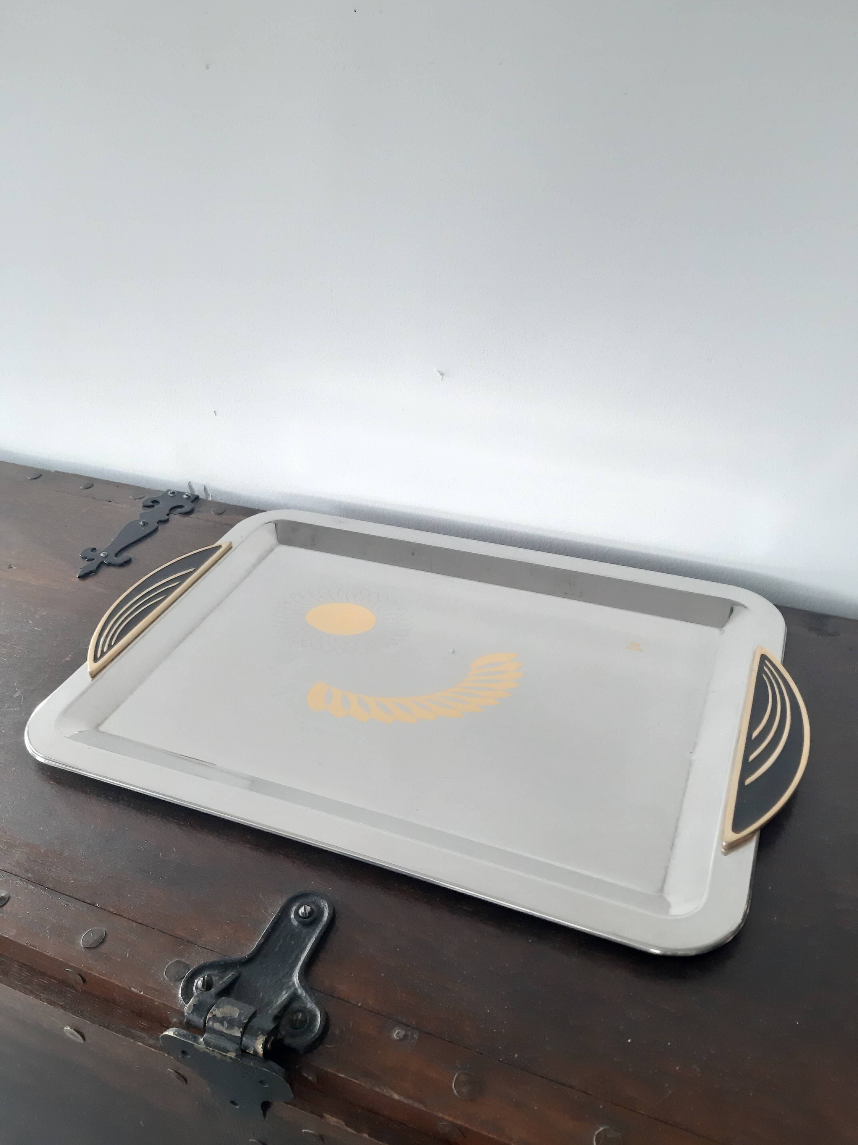 Gottinghen gold and stainless steel Art Deco tray