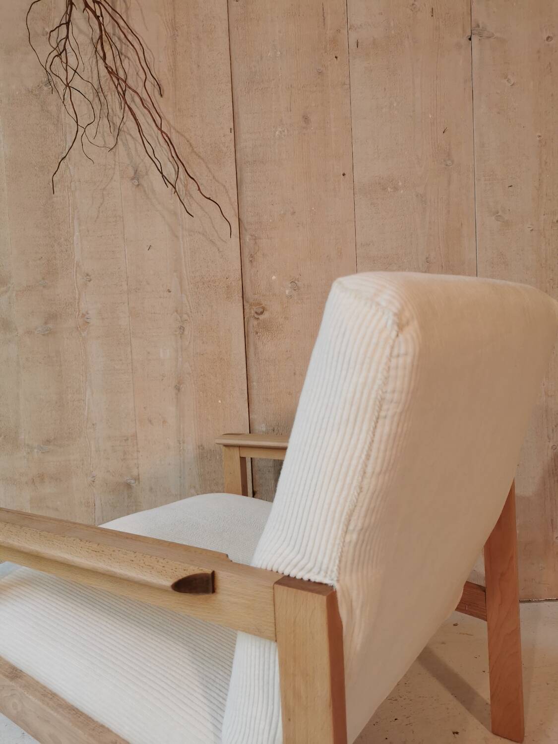 Fauteuil velours ivoire