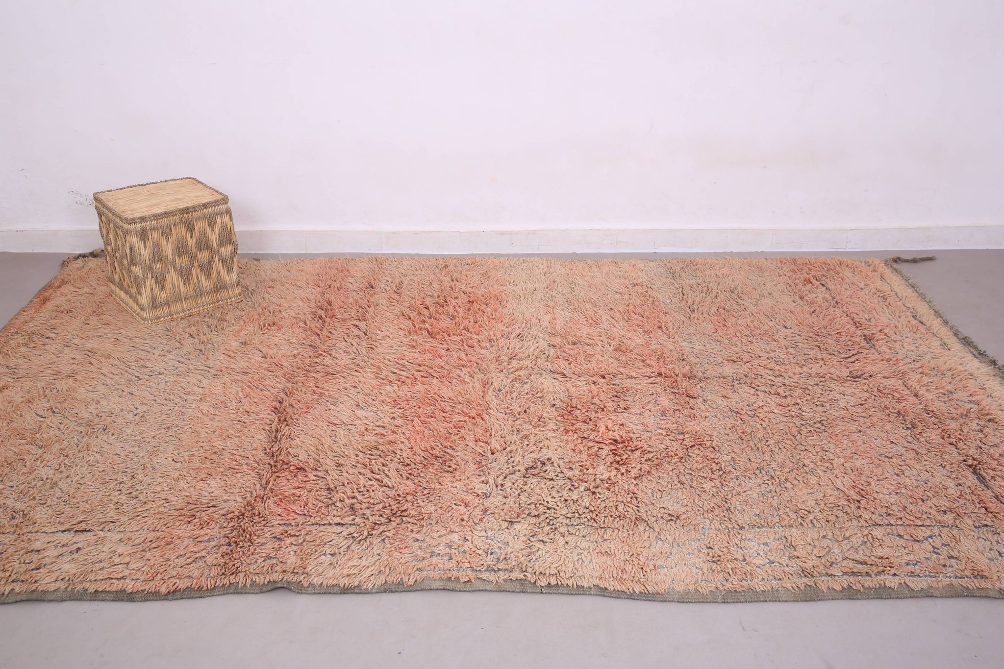 Peach Vintage Moroccan Rug 203 x 331 cm, Berber Shag Rug, Handmade Boho Rug