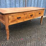 Antique Louis XV table with 3 drawers and 1 pull-out in solid cherry wood
