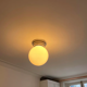 Modernist art deco stepped ceiling lamp, chrome and opaline, vintage