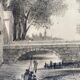 Painting drawing XIX ° Dijon St Benigne fisherman l'Ouche and frame