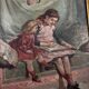 19th century French school: oil on panel "the drawing lesson" circa 1860