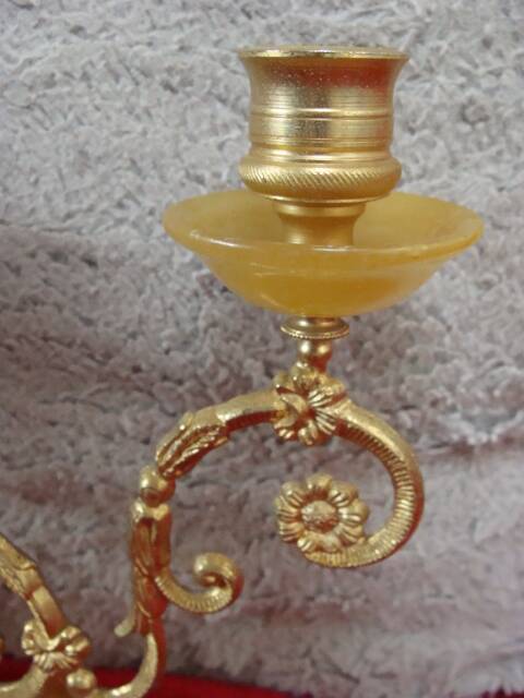 Vintage alabaster and brass candlestick