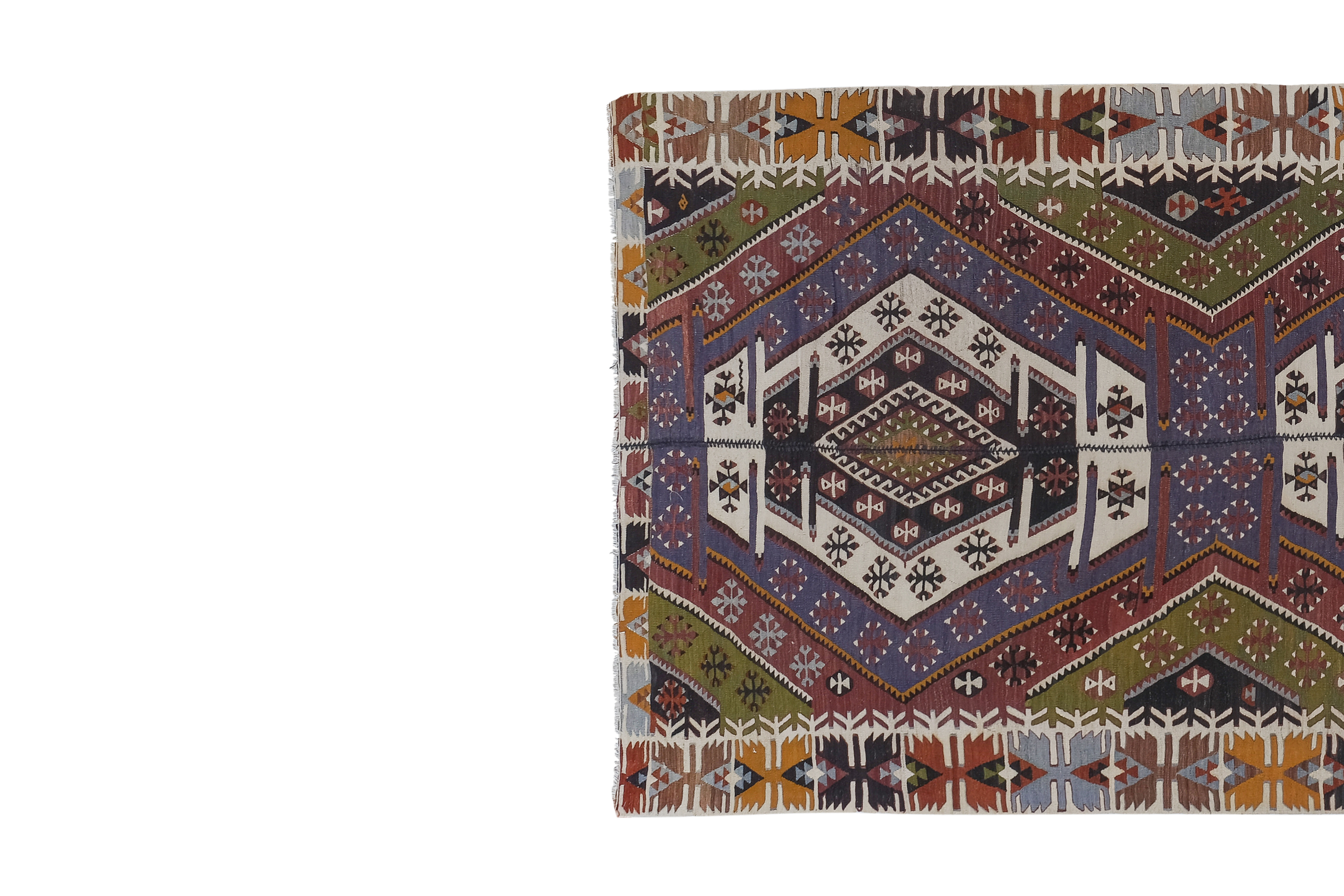 Ancient Turkish Anatolian Tribal Kilim, Geometric Organic Wool Kilim Rug