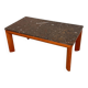 1970s modernist fossil marble coffee table with wooden base