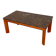 1970s modernist fossil marble coffee table with wooden base