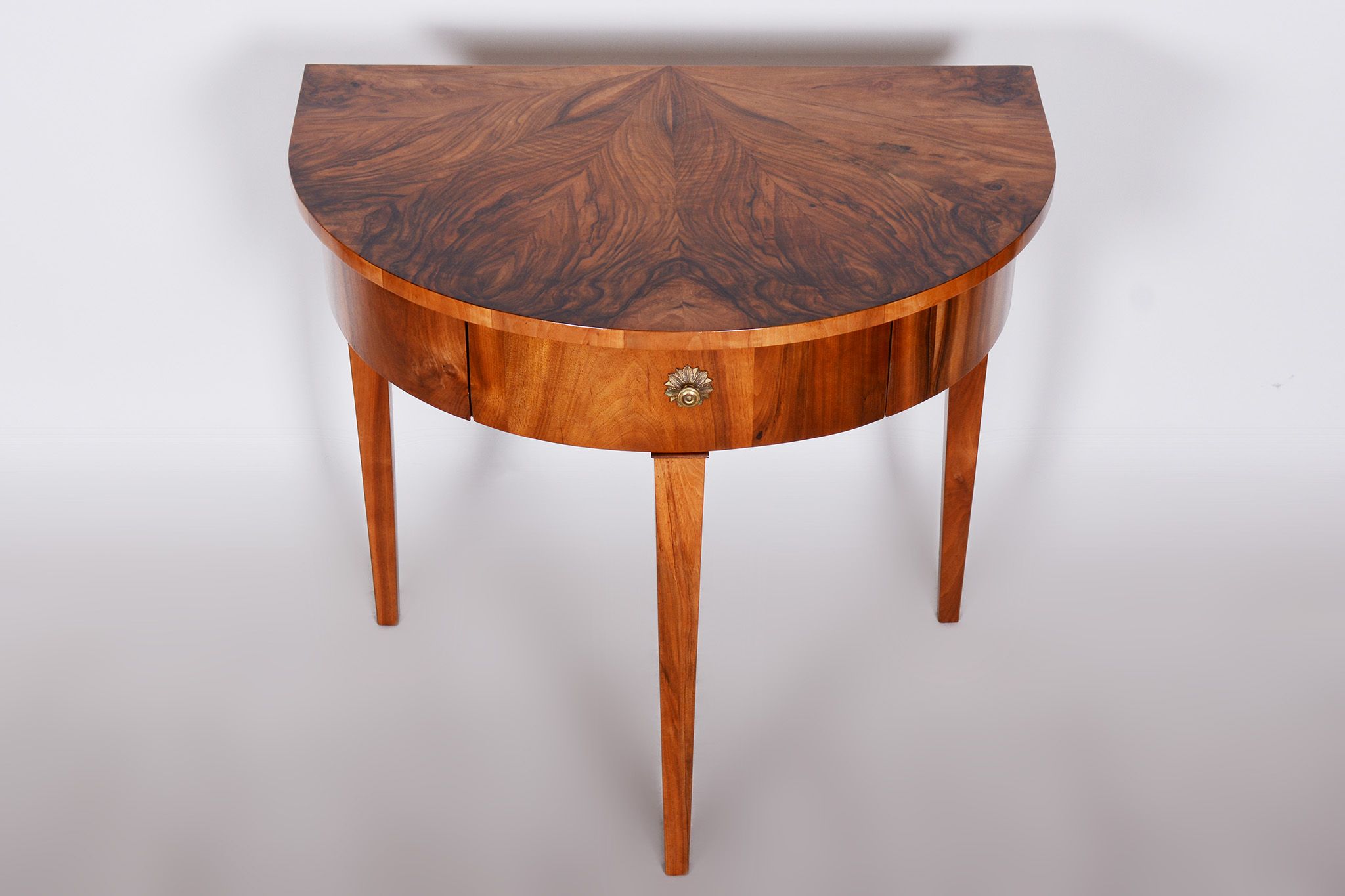 Restored Biedermeier Walnut Side Table, Revived Polish, Czechia, 1820s