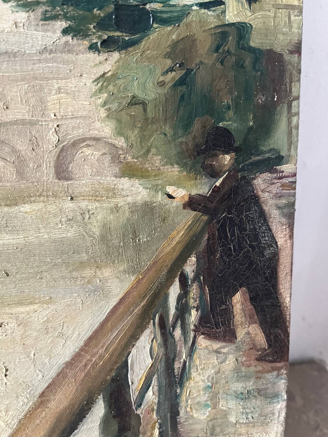 Stroll along a riverbank, oil on canvas