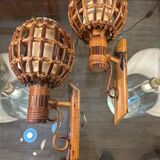 Pair of wall lights, rattan, 1950