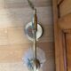 Large art deco brass lamp with swan neck and glass tulip globe