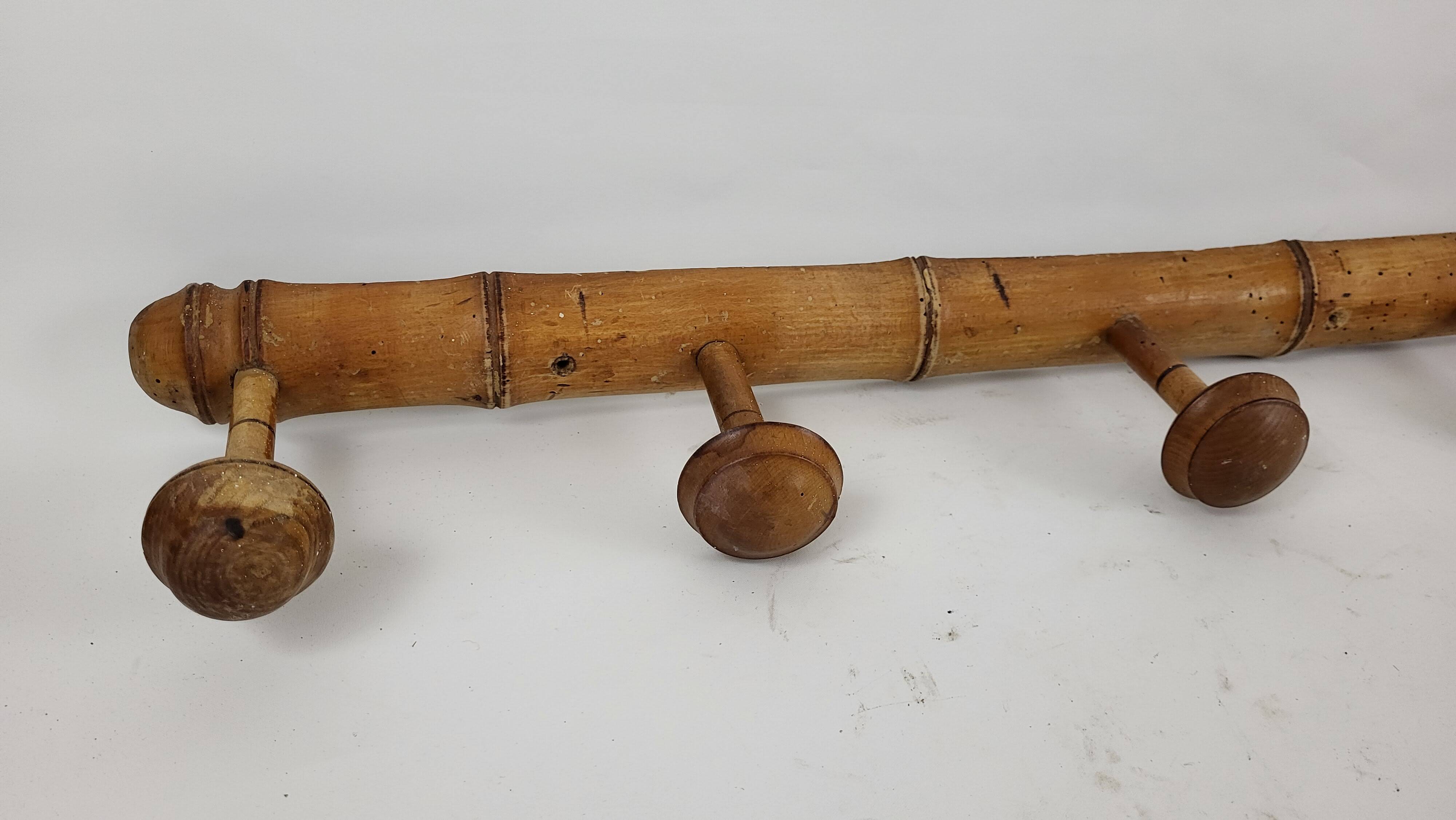Coat rack 6 wooden hooks bamboo style
