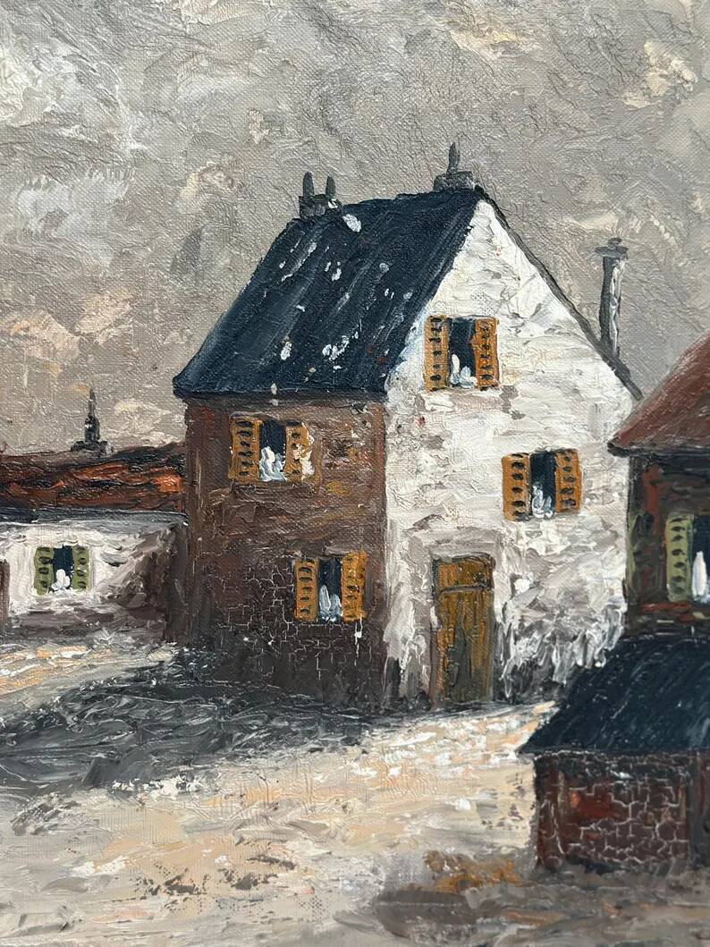 Original Swedish Oil on Canvas – "Houses", Unknown Author – Signed, Vintage and Framed – 61 x 51 cm (24 x 20 inches)