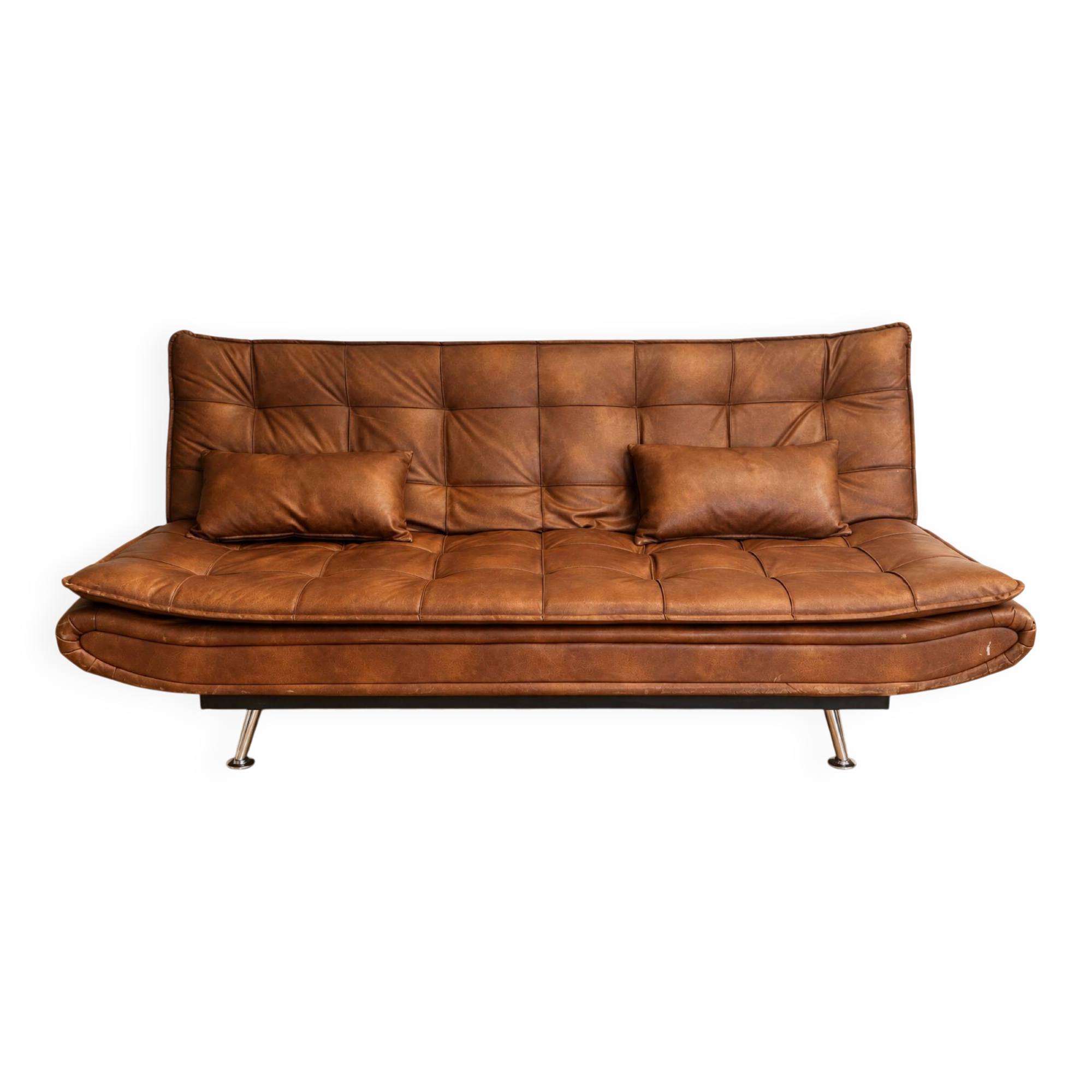 Brown cognac tufted convertible sofa – vintage spirit