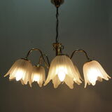 Five-branched luster /brass/tulips/vintage