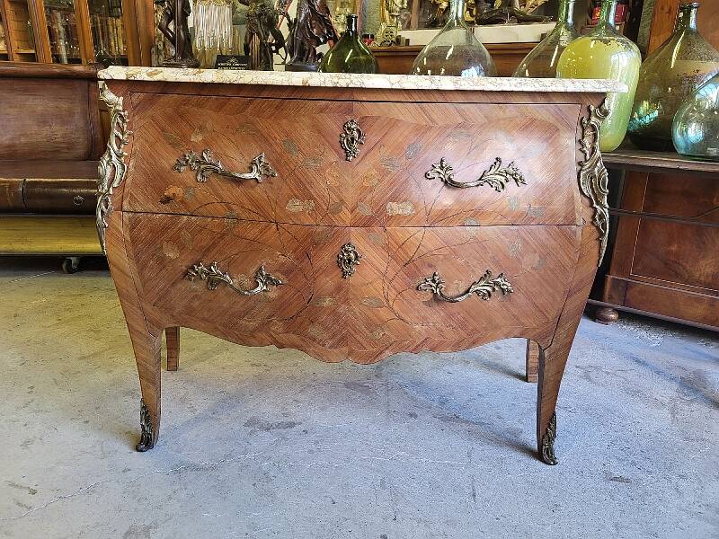 commode en bois de rose 2 tiroirs plateau marbre