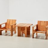 Gerrit Rietveld Pair of Crate Chairs + Table for Cassina 1934/ 1979