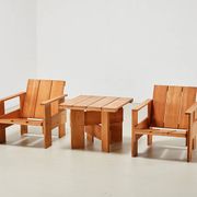 Gerrit Rietveld Pair of Crate Chairs + Table for Cassina 1934/ 1979