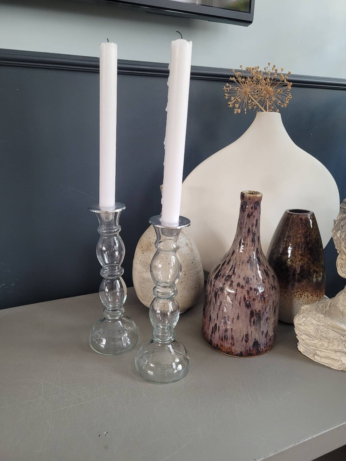 Pair of glass candlesticks