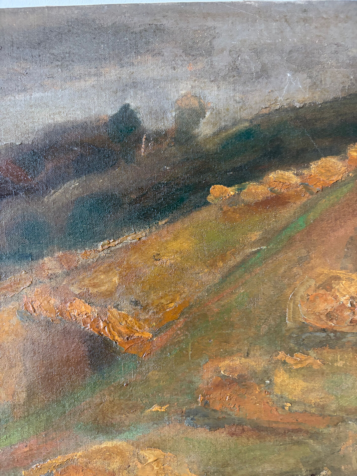 Paysage ochre et brun, huile sur toile signé