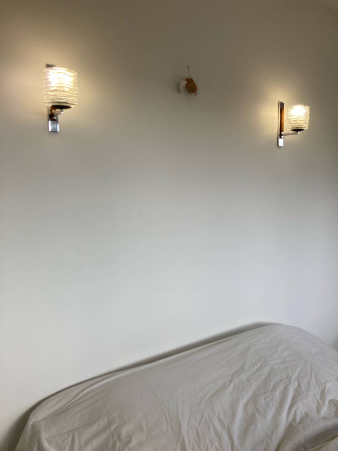 Vintage glass chandelier and its pair of wall lights