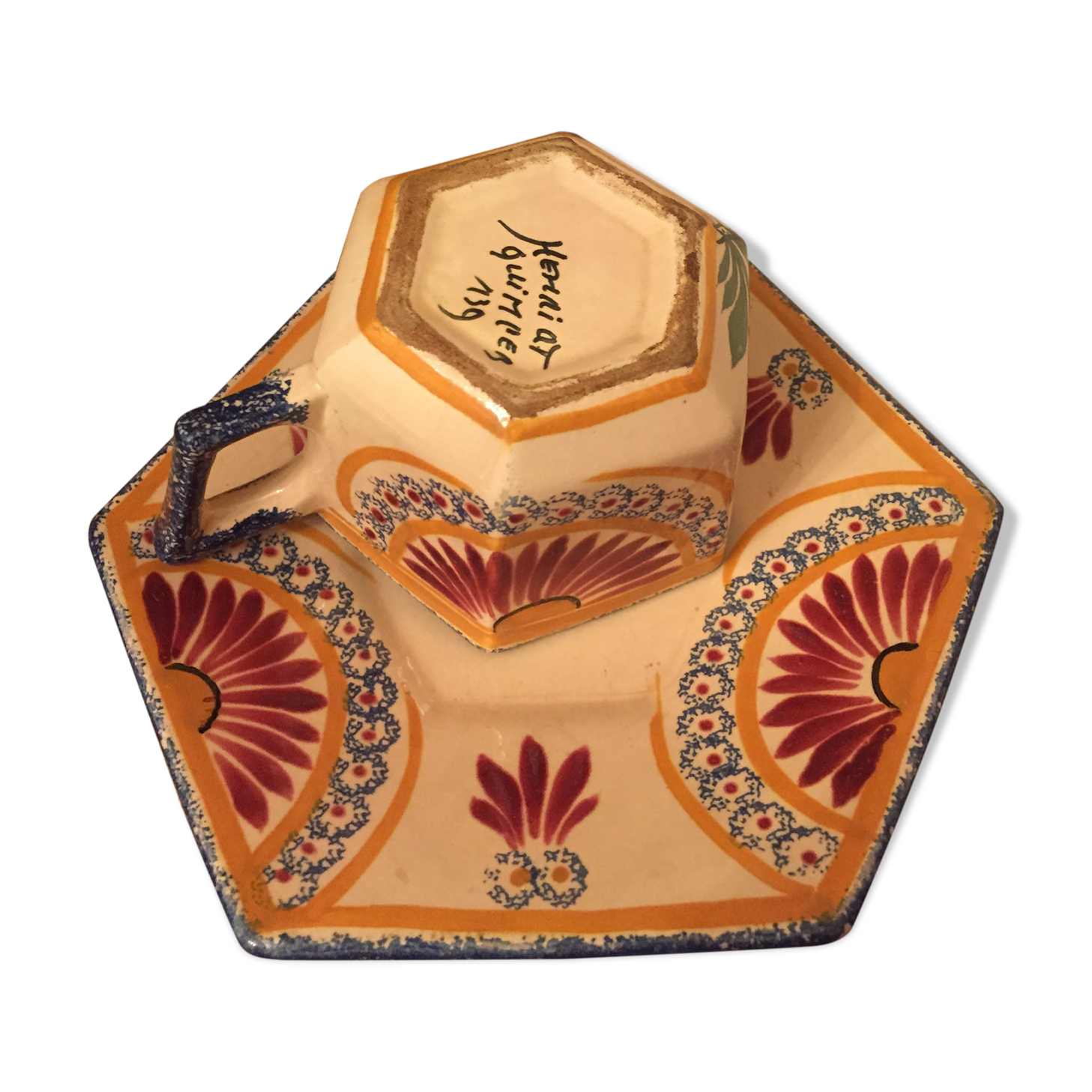 Cup and its vintage saucer Henriot Quimper