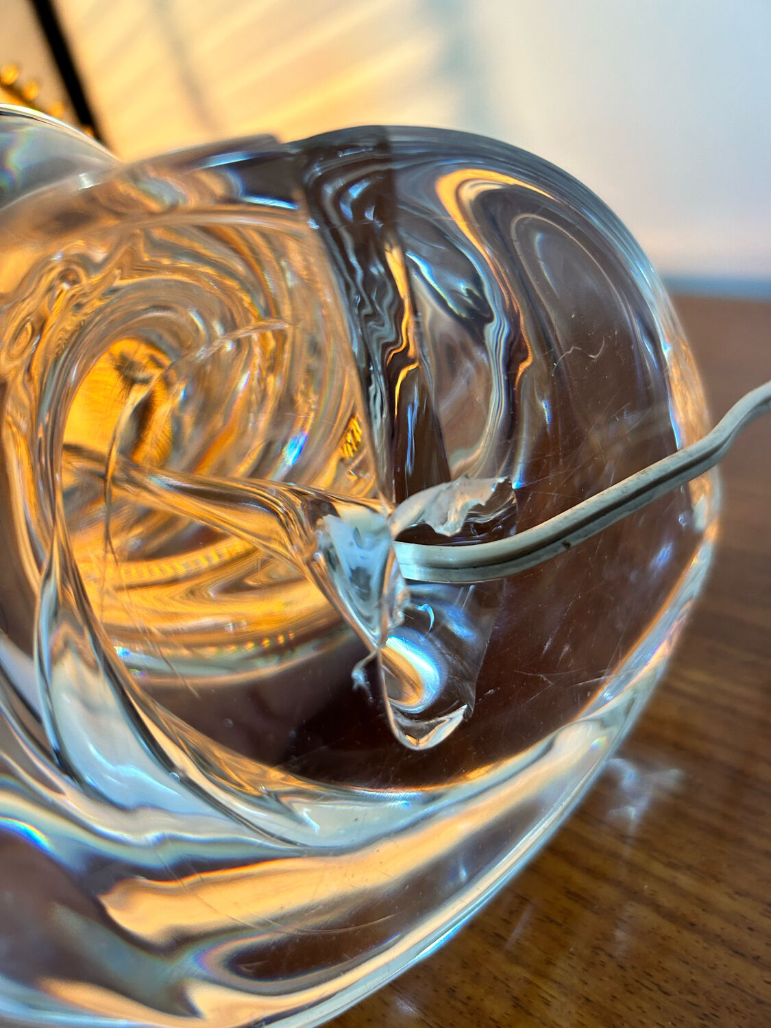 Vintage crystal and rattan lamp