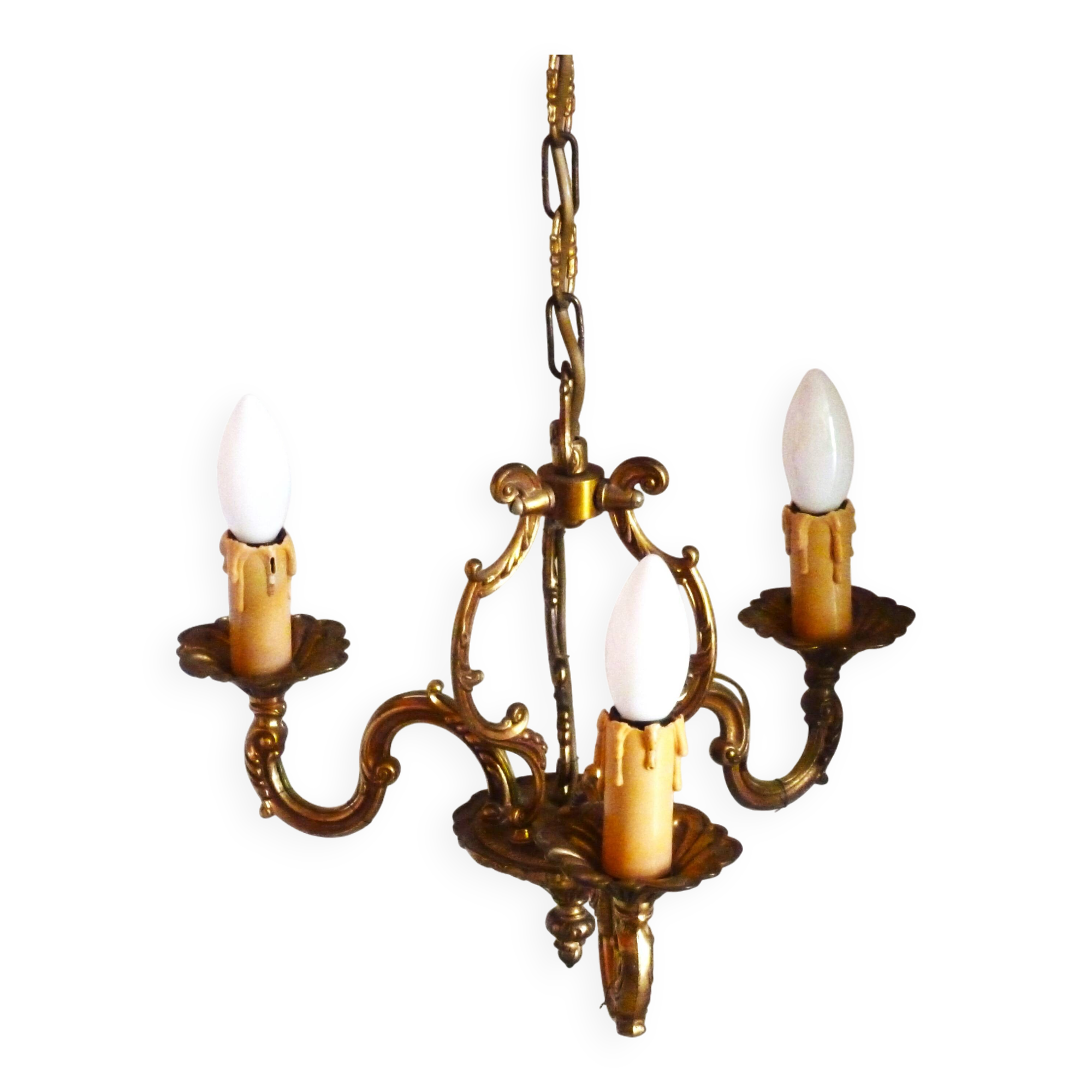 Bronze chandelier, 3-arm bronze pendant light, living room light.