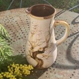 Vase, enameled ceramic jug, chiseled tree motif, west germany vintage 1970, numbered 3047