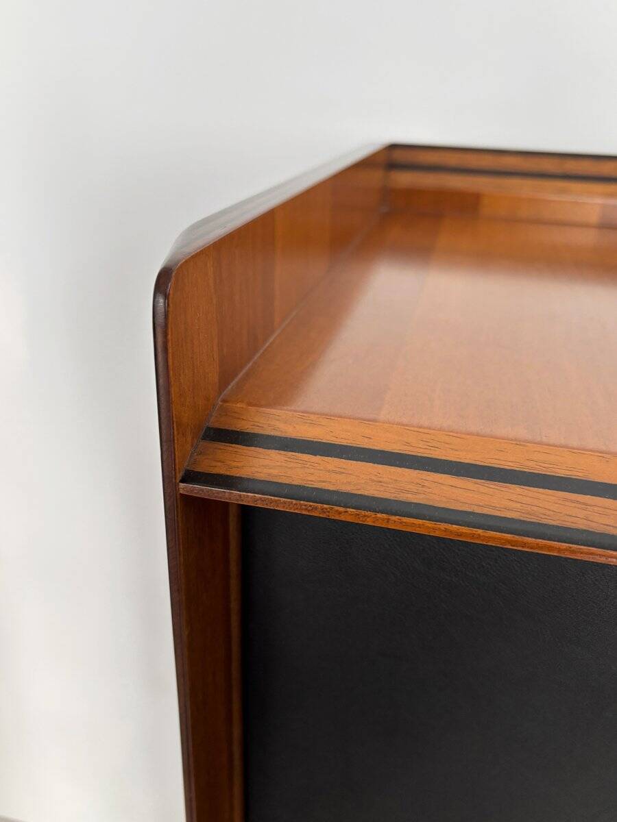 Vintage Container and Chest of Drawers Set in Wood and Leather by Afra & Tobia Scarpa for Maxalto, Italy, 1970s, Set of 2