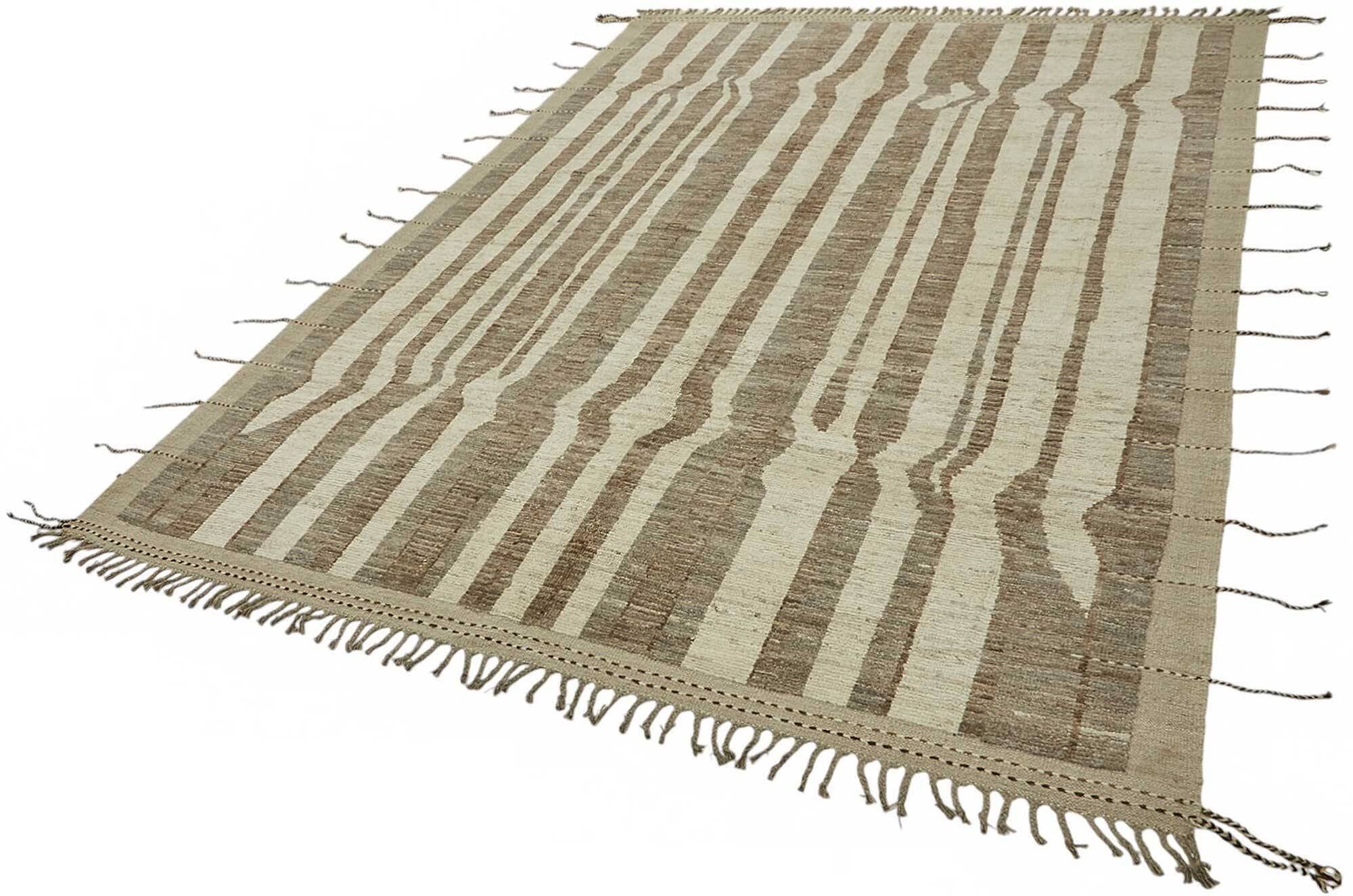 Hand-Knotted Turkish Contemporary 212 cm x 303 cm Beige Wool Carpet