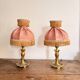 Pair of Bedside Lamps in Gilded Bronze with Pink Silk Shades and Fringes in Louis XV Style