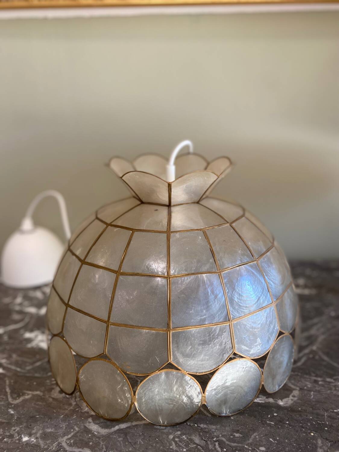 Vintage mother-of-pearl and brass pendant light