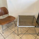 Square coffee table with smoked glass top and chrome base an70
