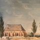 Watercolor painting "Landscape with Abbey village and pasture" XIXth century